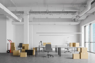 Boxes in open space office